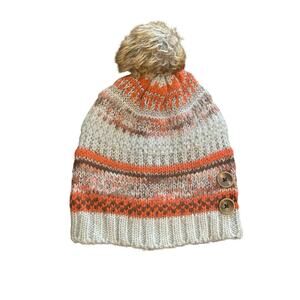 Simply Noelle Beanie Adult One Size Acrylic Polyester Buttons Ski Pom Pom Cap